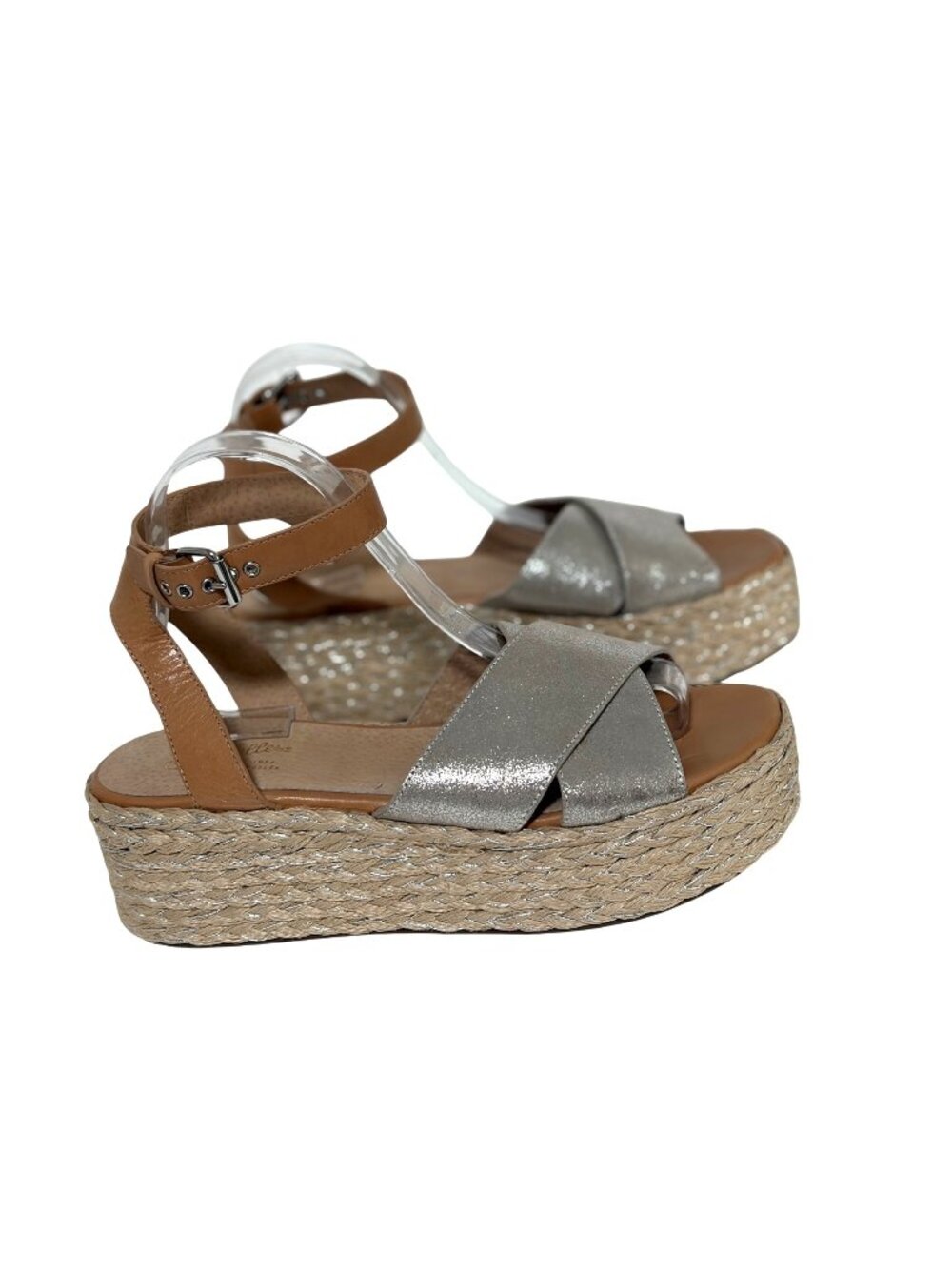 Seychelles Womens Size 10 Platform Silver Sandals Espadrille Buckle Leather Uppe
